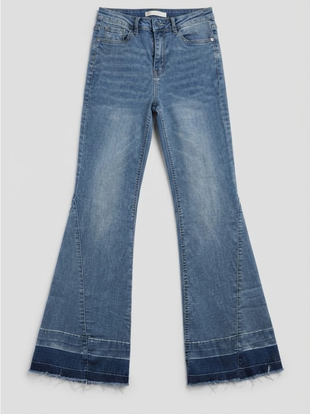 Almost Famous Blue Two-Tone Hem Flare Jeans